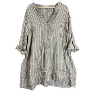 CP Shades Regina Linen Tunic Pintuck Pleat Roll Tab Sleeve Shirt XL Lagenlook